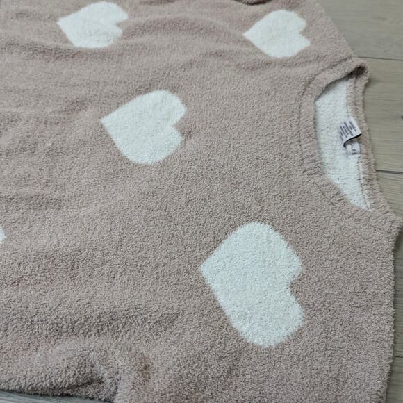Sincerely Jules tan and white hearts plush crop top sweater sz Medium soft - Picture 2 of 5